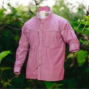 DRAKE WATERFOWL RED Gingham button up dress shirt men’s size medium